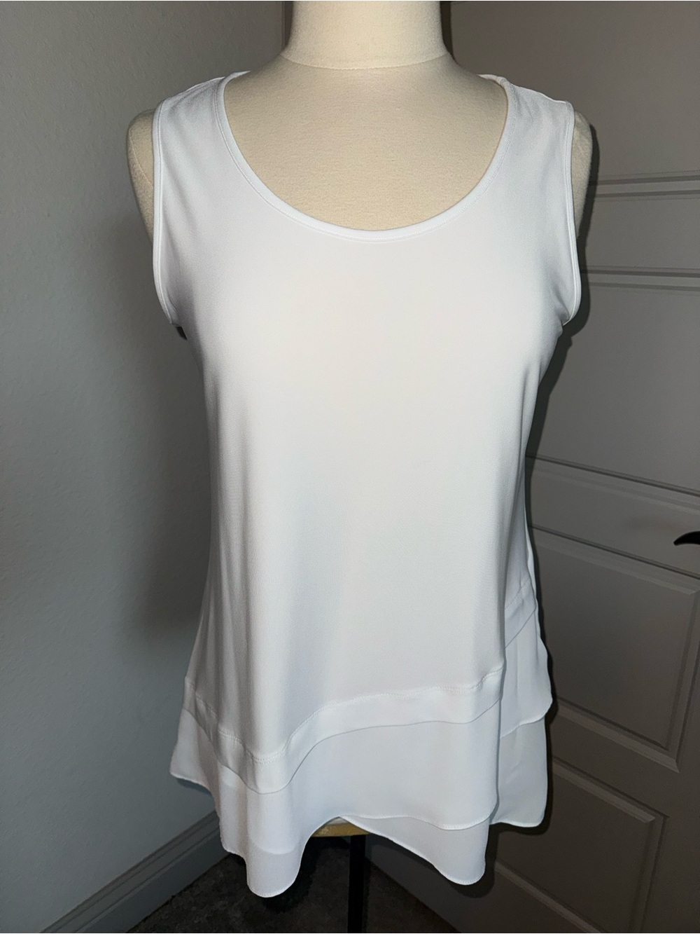 Joseph Ribkoff White Layered Scoop Neck Tank